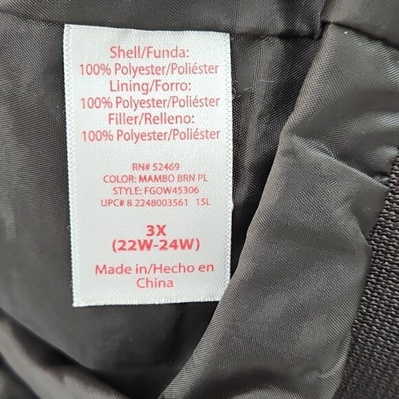 Women's Full Zip Puffer Jacket 3X (22W-24W) Maroon Plaid EUC Snap Pockets LS - Picture 8 of 14